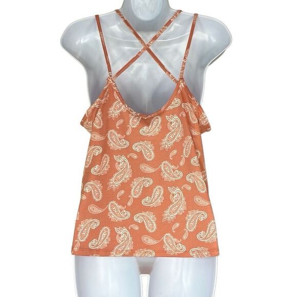 Papermoon Paisley Print Tank Top Orange Strappy Back Medium Petite NWT Boho - Picture 2 of 9